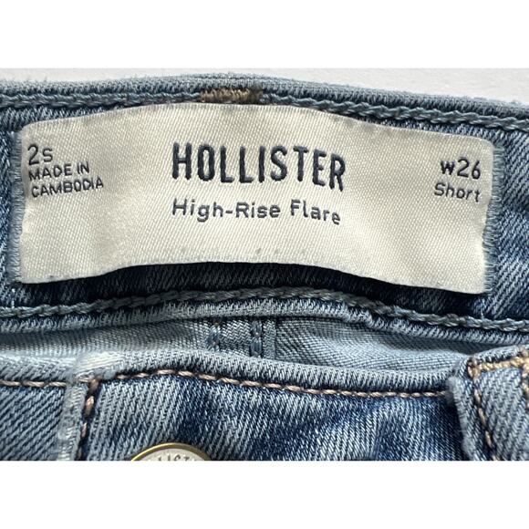 Hollister Jeans Womens 26 Short High Rise Flare Light Wash Retro Boho Fesrival - Picture 3 of 10